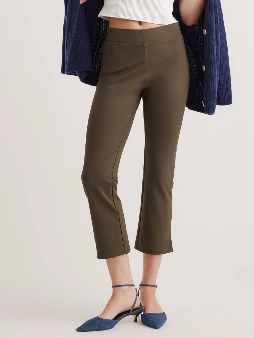 Quince Olive Cropped Kick-Flare Pants, L, 12-14